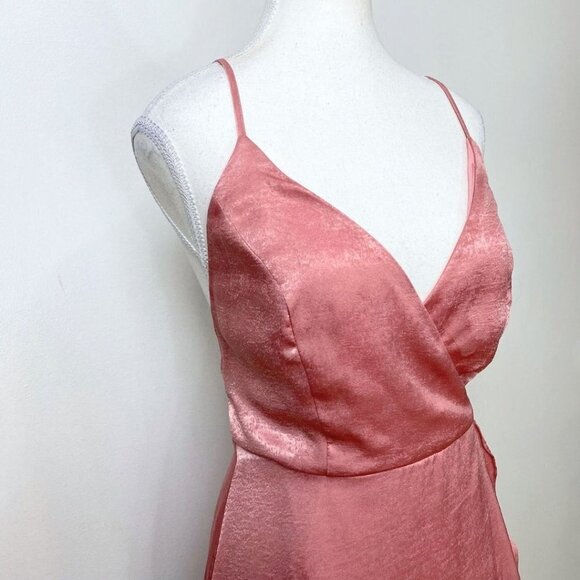 LULUS IN LOVE FOREVER ROSE PINK SATIN LACE-UP HIGH LOW RUFFLE FORMAL DRESS - S - Picture 5 of 10